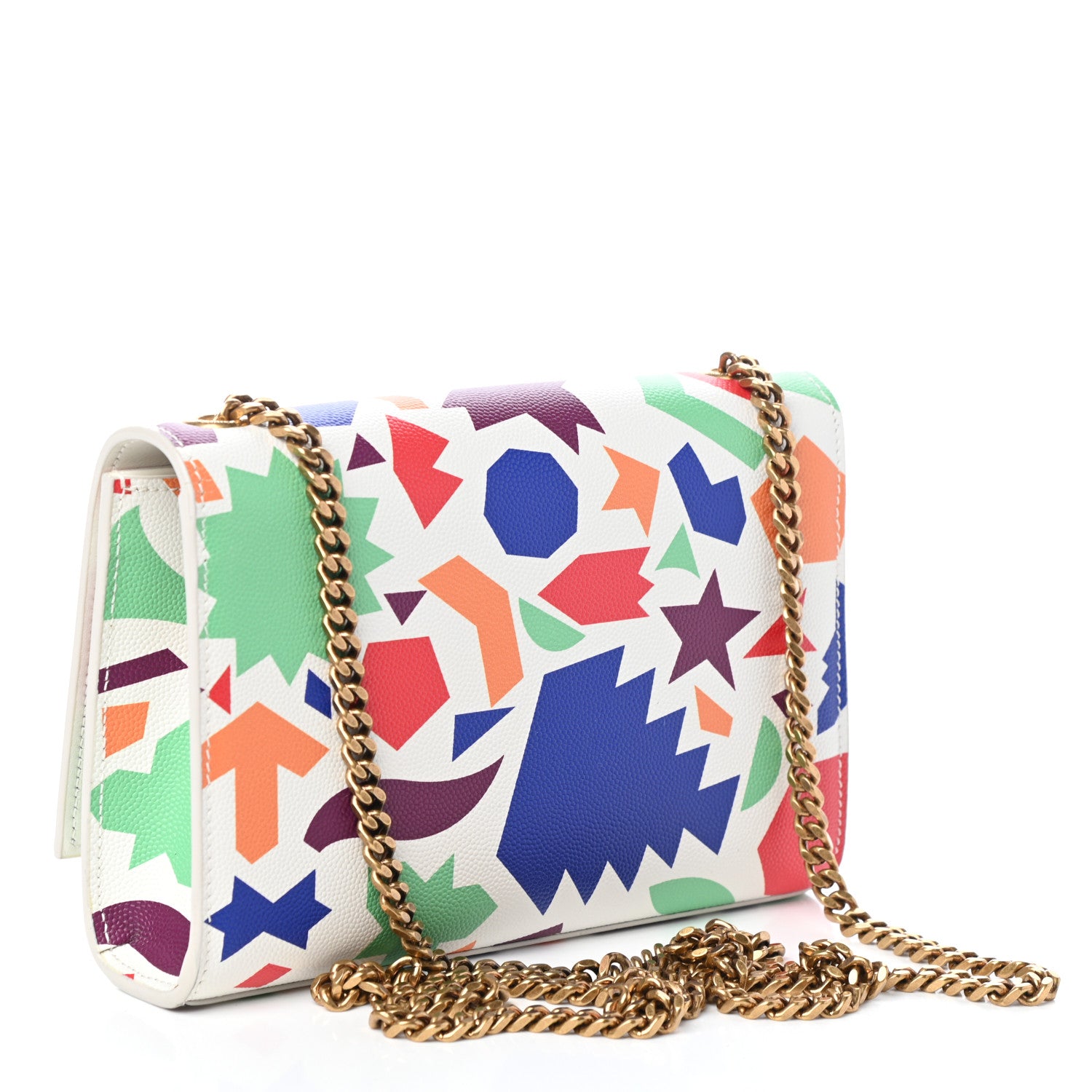 Saint Laurent Grain De Poudre Small Classic Monogram Shapes Print Kate Satchel White 3 of 8