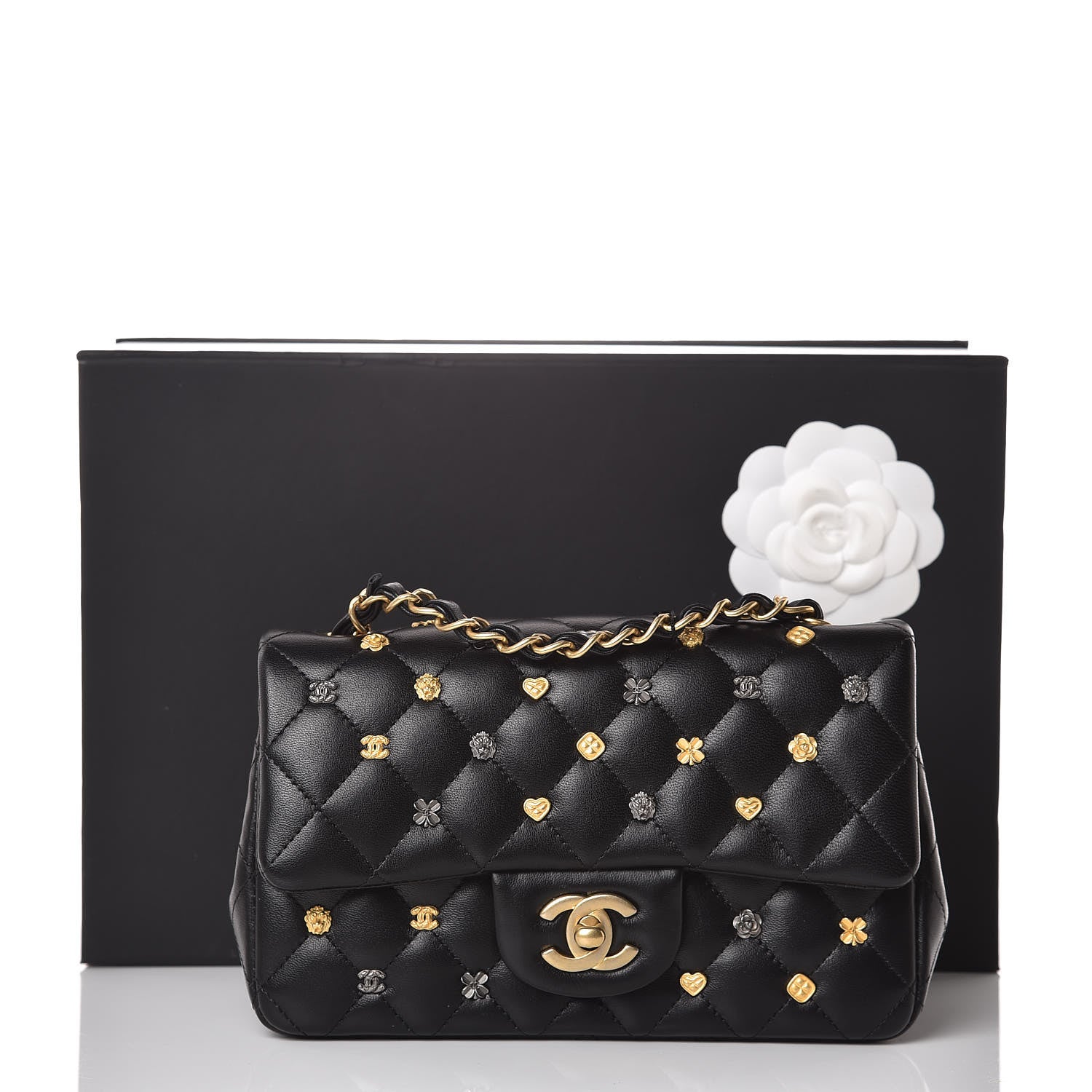 Chanel Lambskin Quilted Studded Mini Rectangular Flap Black 10 of 10