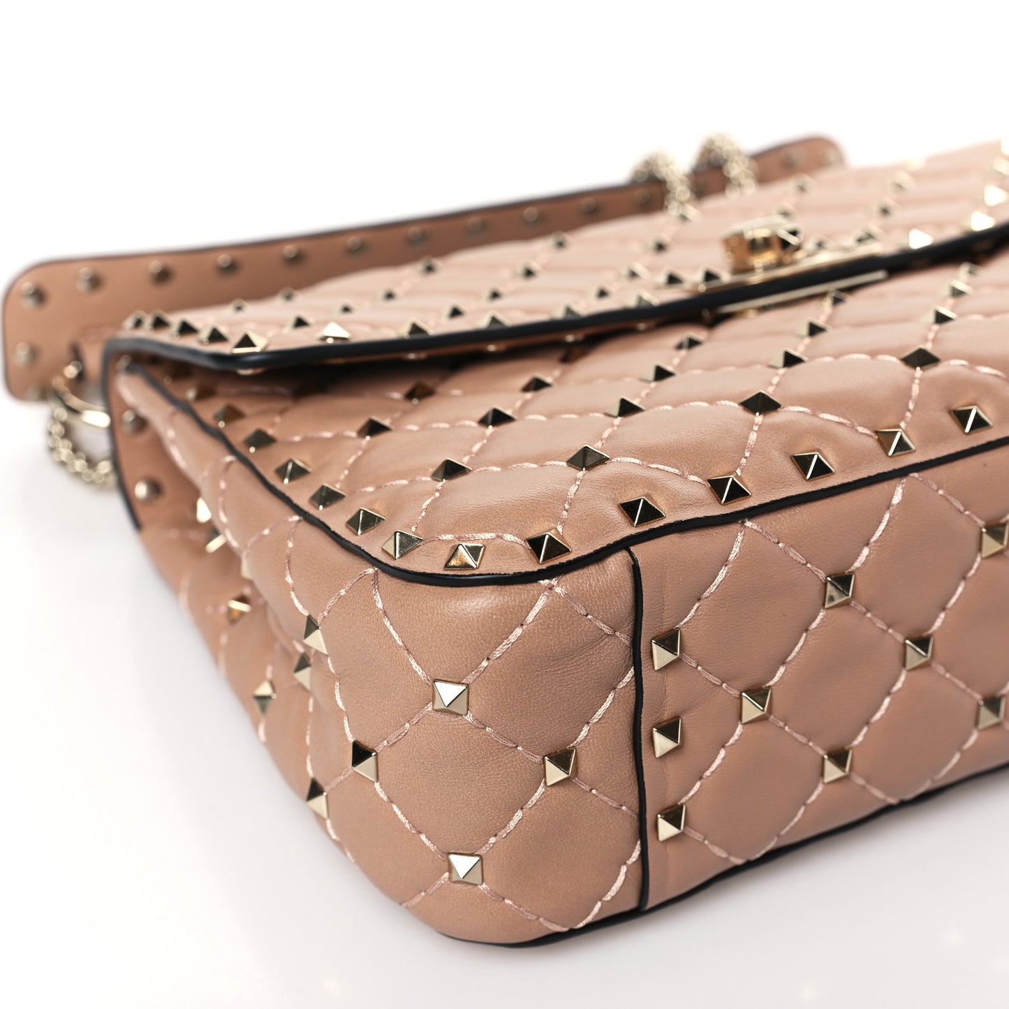 Lambskin Medium Rockstud Spike Shoulder Bag Poudre