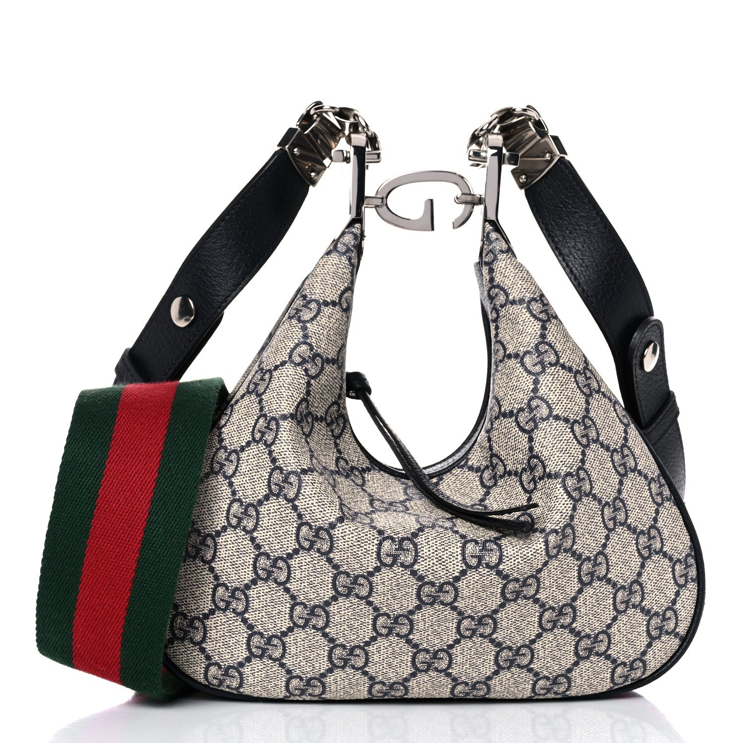 Gucci GG Supreme Monogram Textured Calfskin Web Small Attache Shoulder Bag Beige Blue 3 of 12