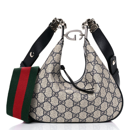 Gucci GG Supreme Monogram Textured Calfskin Web Small Attache Shoulder Bag Beige Blue 3 of 12