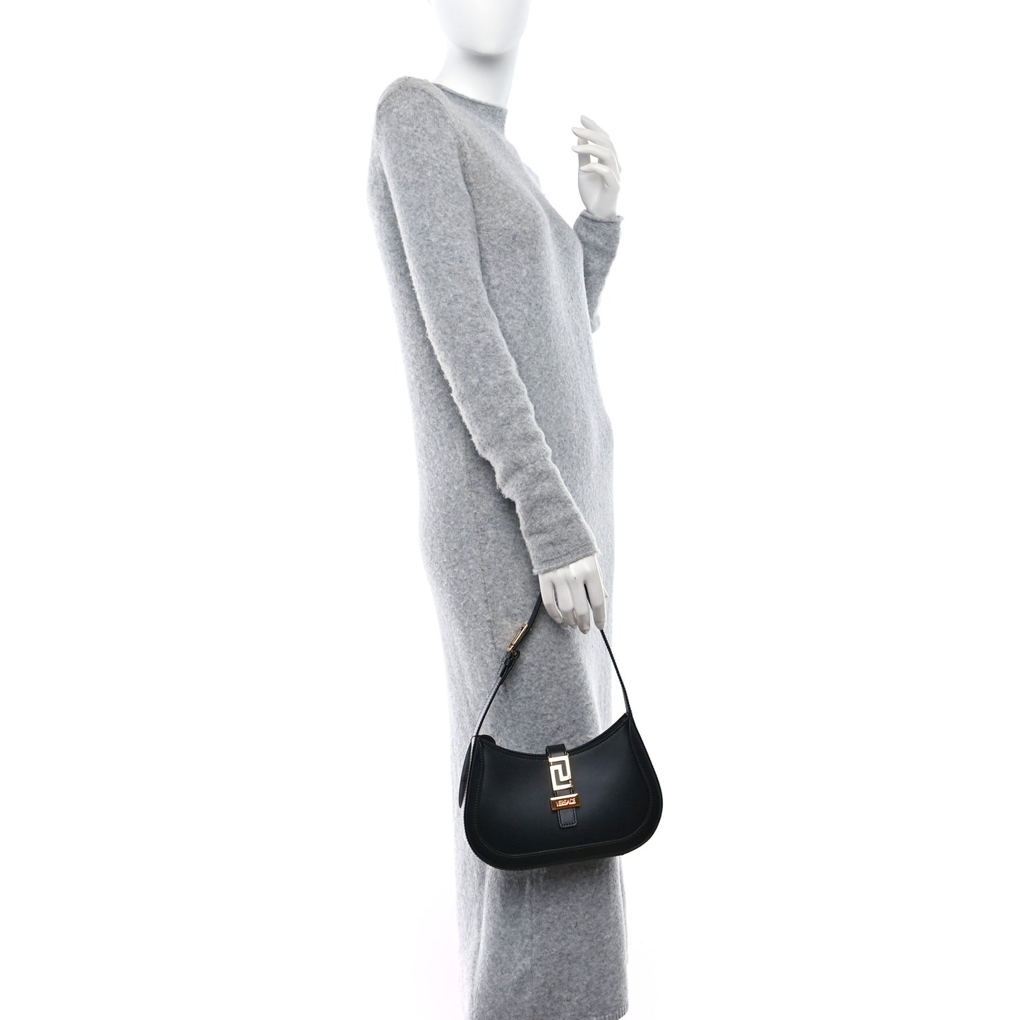 Calfskin Small Greca Goddess Hobo Black