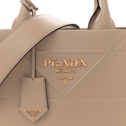 Prada Soft Calfskin Triangolo Symbole Embossed Small Tote Beige Khaki 7 of 10