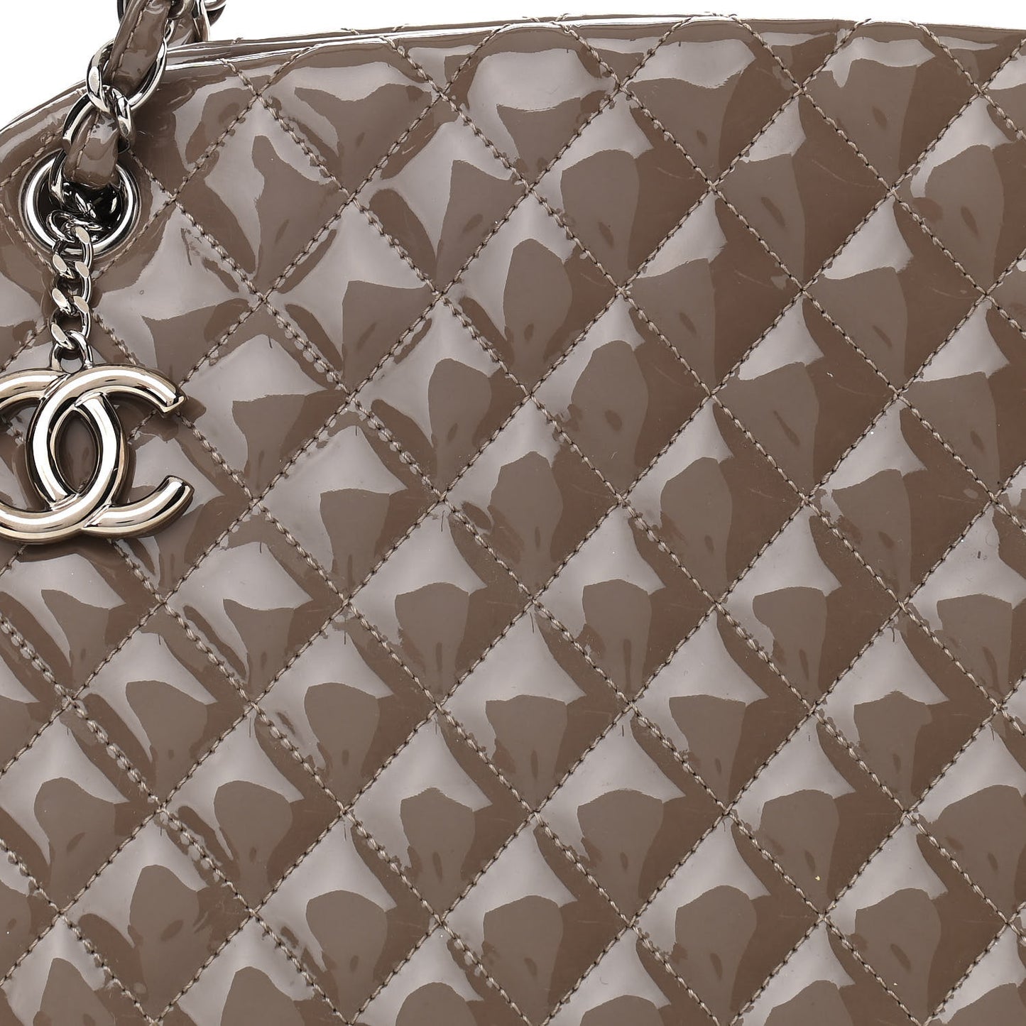 Patent Quilted Large Just Mademoiselle Bowling Bag Gris Fonce