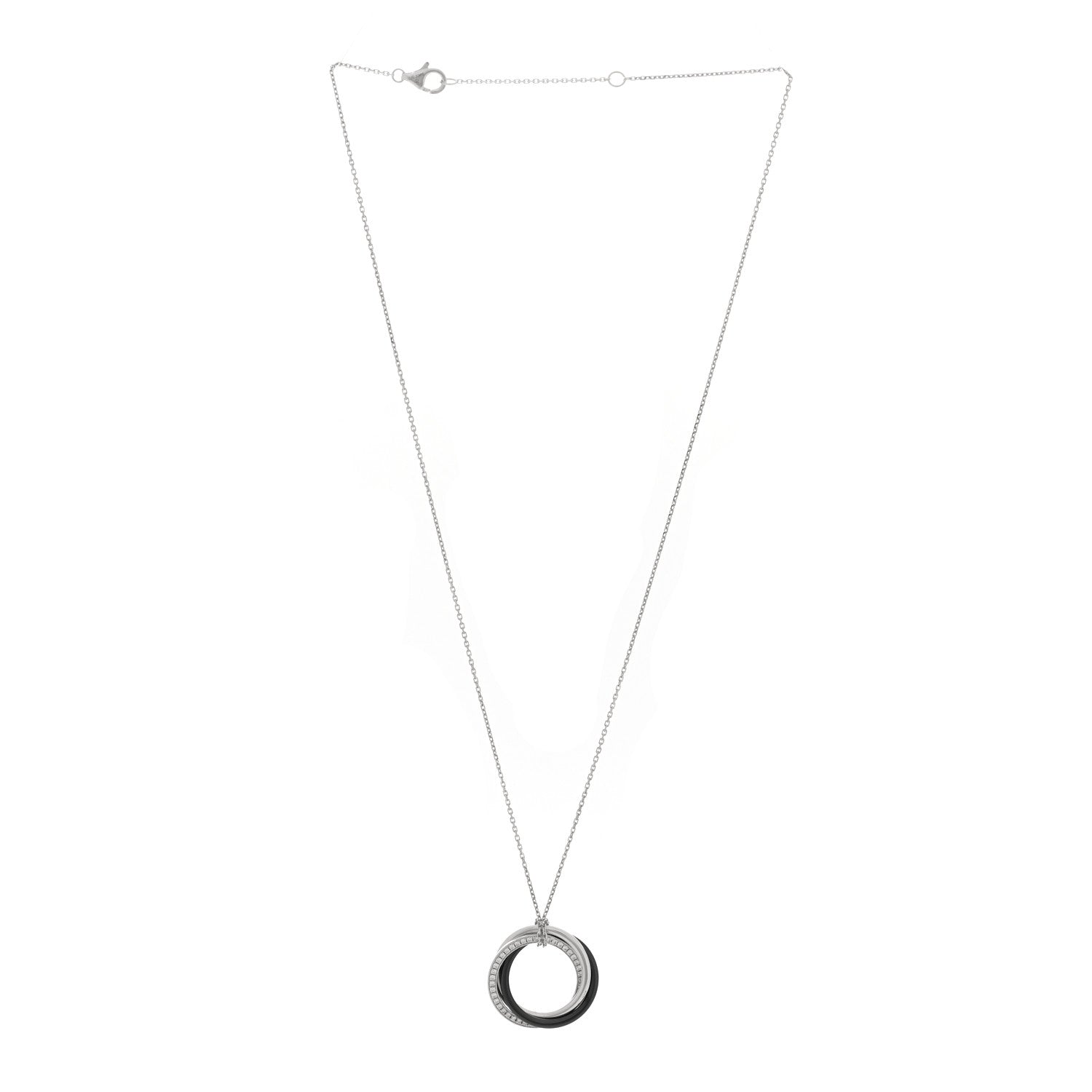 Cartier 18K White Gold Black Ceramic Diamond Trinity Pendant Necklace 3 of 5