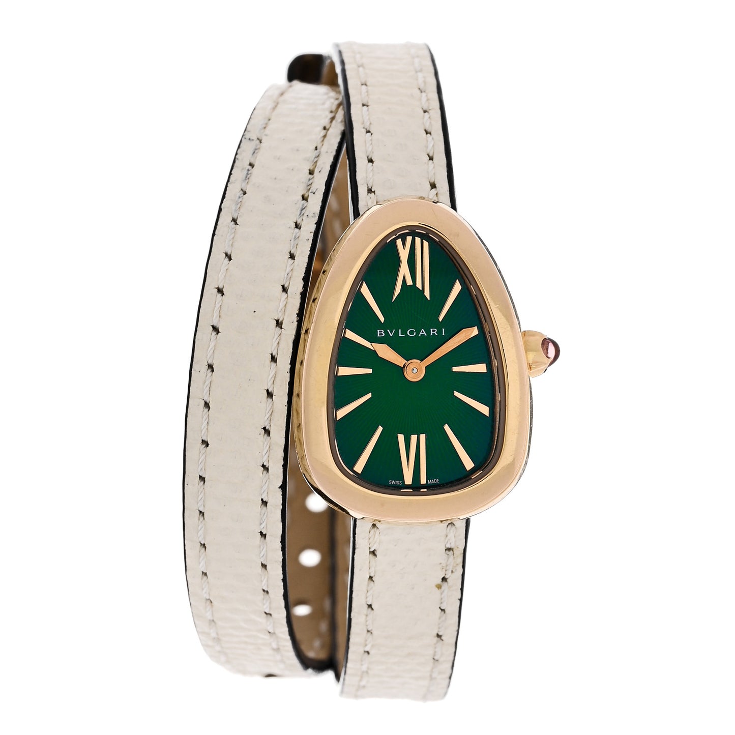 18K Rose Gold Lizard 20mm Serpenti Double Wrap Quartz Watch Green