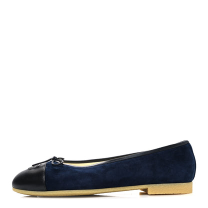 Chanel Suede Calfskin Cap Toe CC Ballerina Flats 40 Navy Black 1 of 10