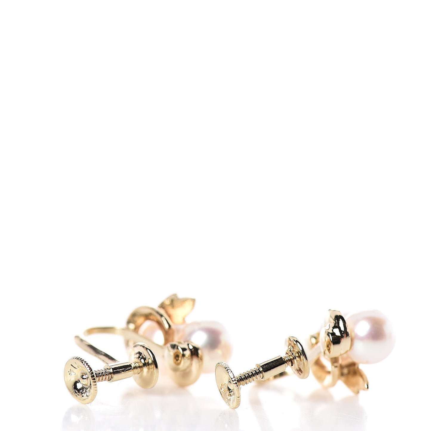 14K Yellow Gold Akoya Pearl Leaf Screw-Back Earrings