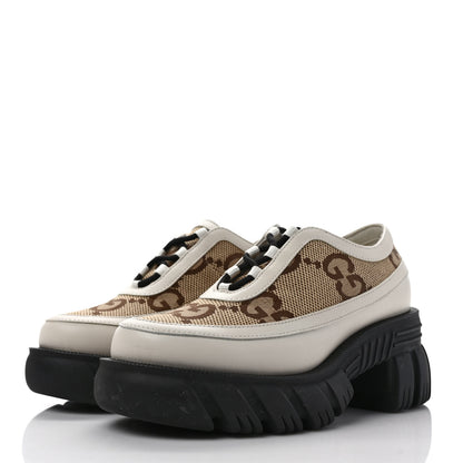 Gucci Quebec Calfskin Monogram Jumbo GG Lace Up Platform Loafers 35.5 Mystic White Camel Ebony 3 of 8