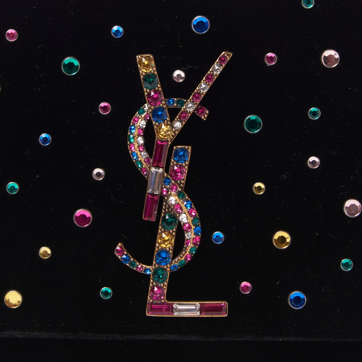 Saint Laurent Velvet Crystal Embellished Monogram Kate Chain Wallet Black 8 of 9