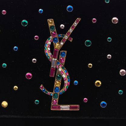 Saint Laurent Velvet Crystal Embellished Monogram Kate Chain Wallet Black 8 of 9