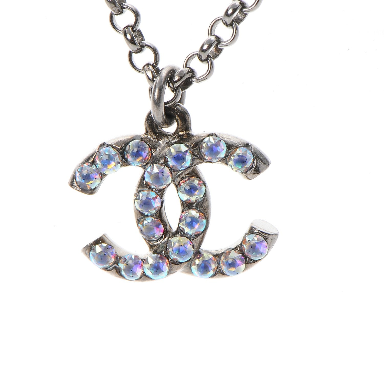 Chanel Ruthenium Crystal CC Necklace Iridescent Blue 6 of 7