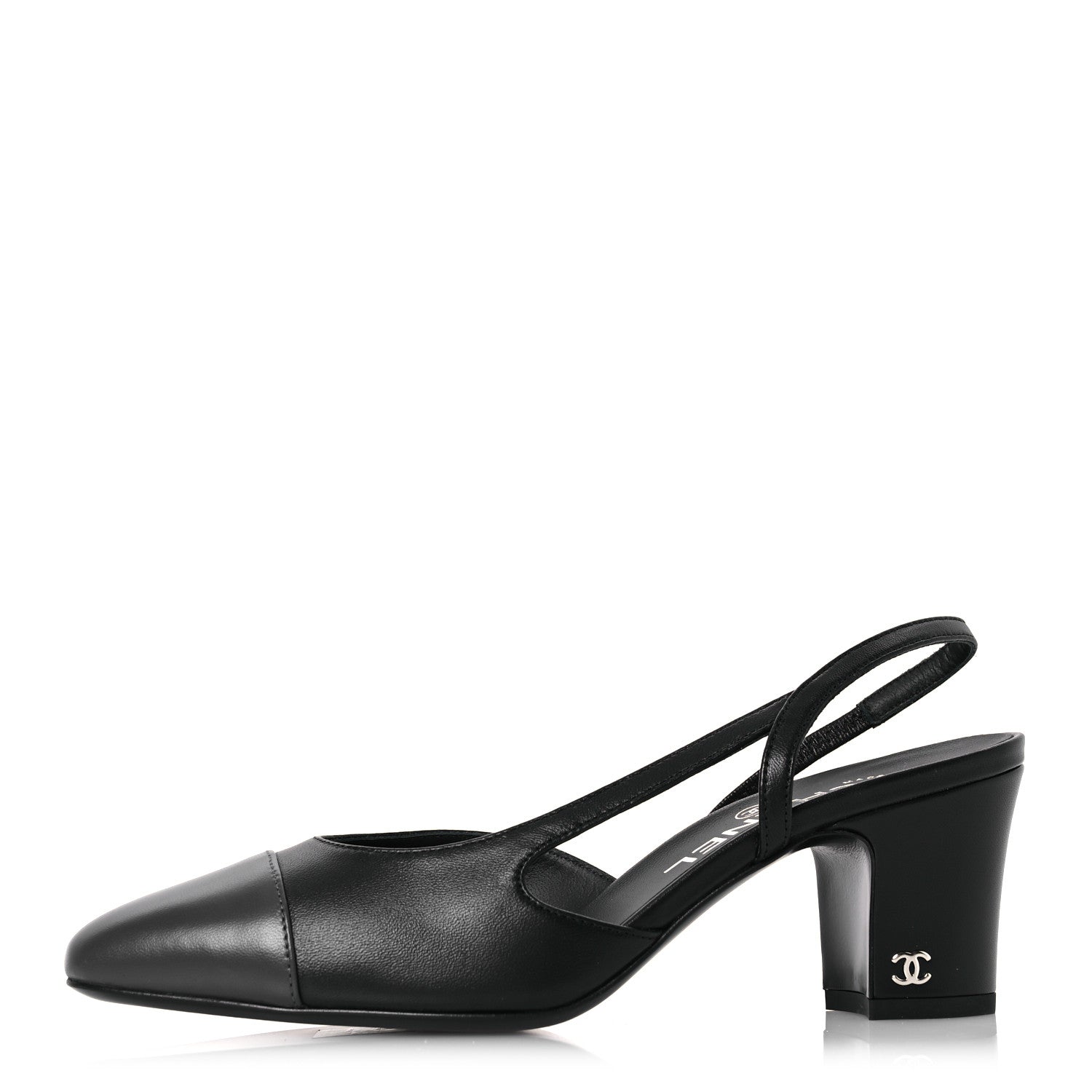 Chanel Lambskin Cap Toe CC Slingback Sandals 37 Black Dark Grey 1 of 11