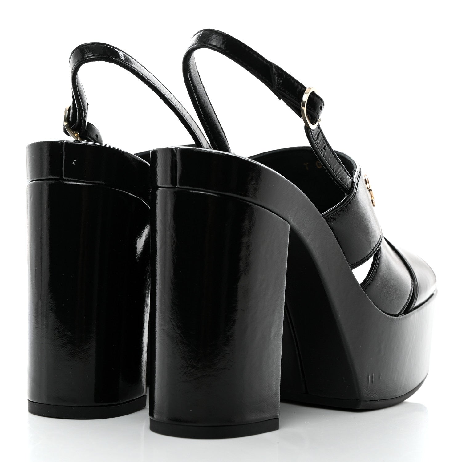 Chanel Crumpled Patent Lambskin Platform Sandals 37 Black 4 of 9