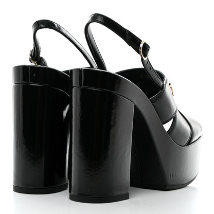 Chanel Crumpled Patent Lambskin Platform Sandals 37 Black 4 of 9