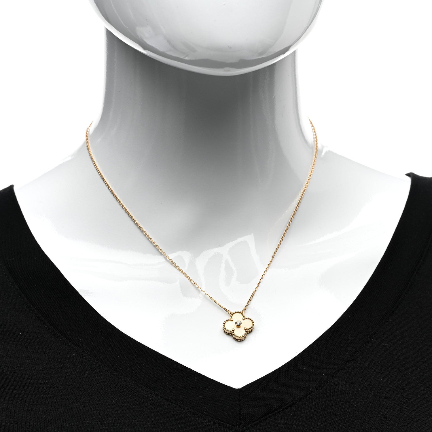 Van Cleef & Arpels 18K Yellow Gold Diamond Yellow Mother of Pearl Vintage Alhambra Pendant Necklace 2 of 5
