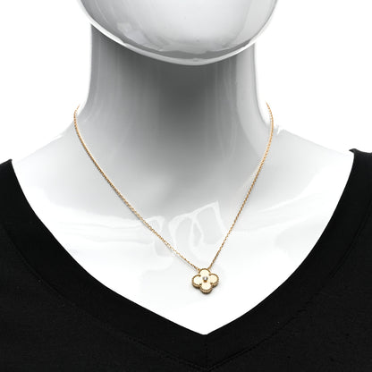 Van Cleef & Arpels 18K Yellow Gold Diamond Yellow Mother of Pearl Vintage Alhambra Pendant Necklace 2 of 5