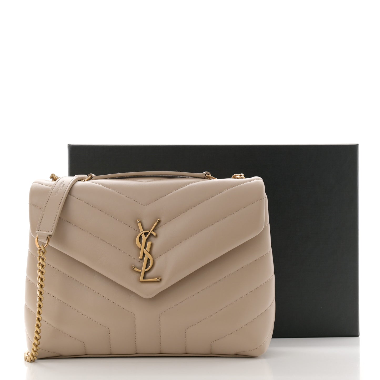 Calfskin Y Quilted Monogram Small Loulou Chain Satchel Dark Beige