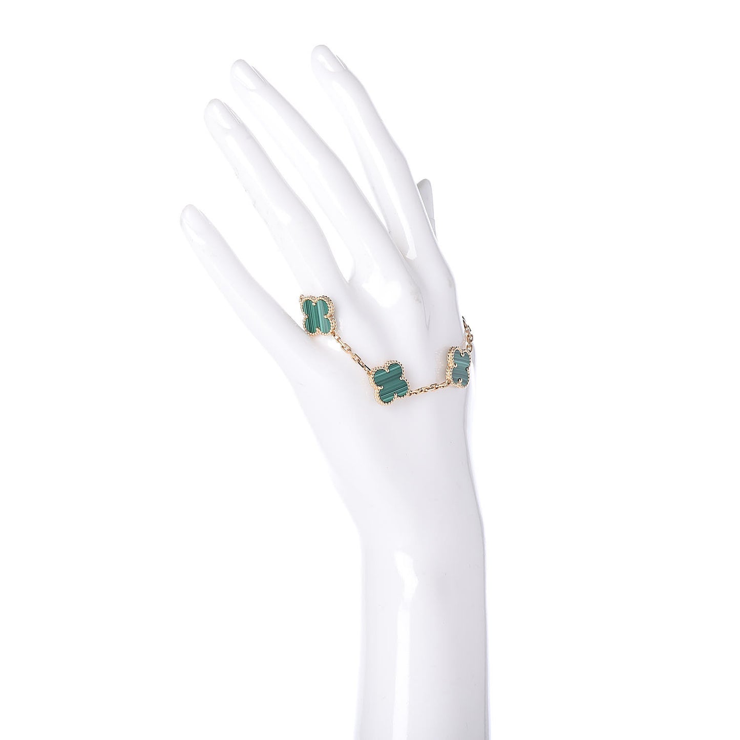 18K Yellow Gold Malachite 5 Motifs Vintage Alhambra Bracelet