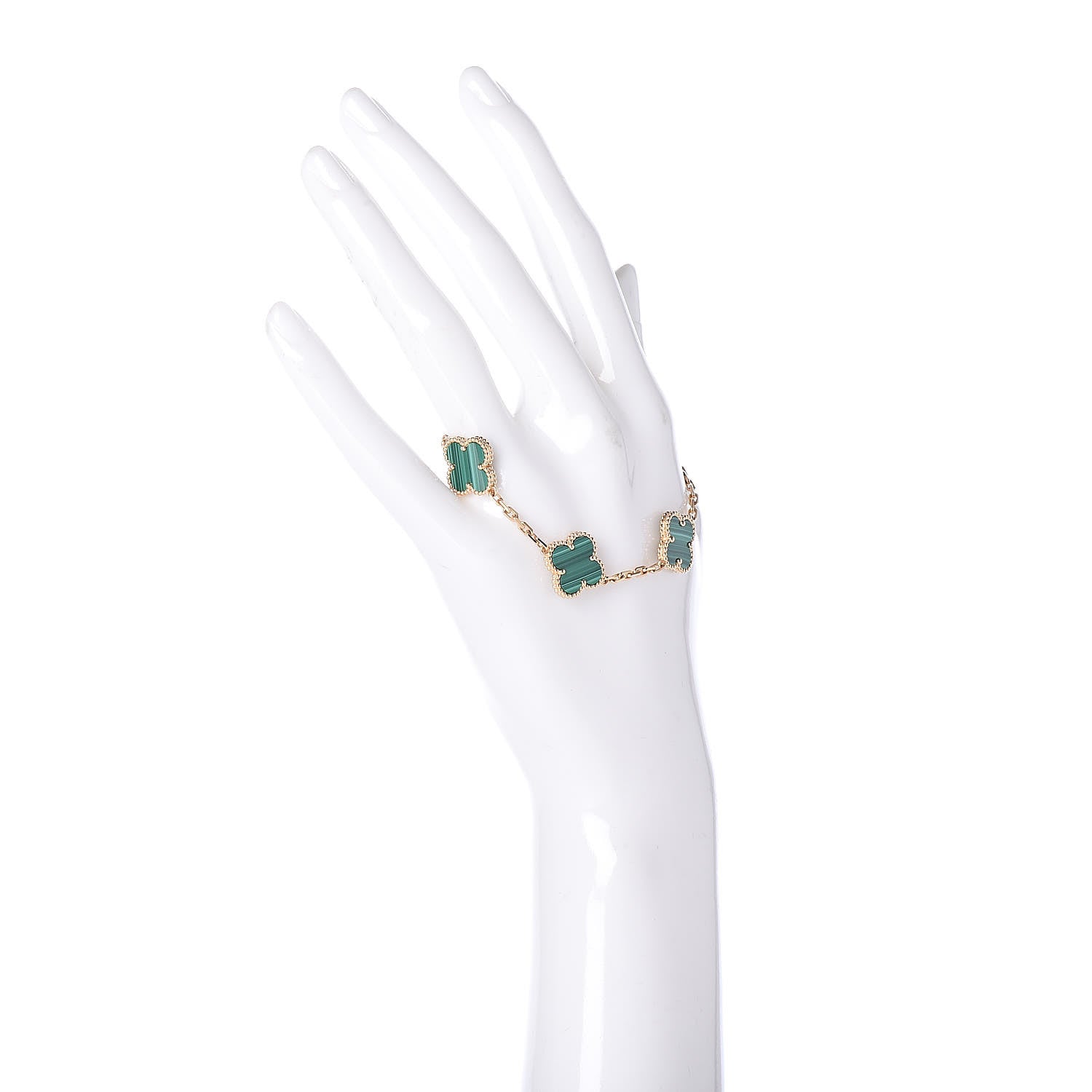 Van Cleef & Arpels 18K Yellow Gold Malachite 5 Motifs Vintage Alhambra Bracelet 2 of 7
