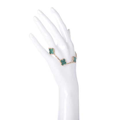 Van Cleef & Arpels 18K Yellow Gold Malachite 5 Motifs Vintage Alhambra Bracelet 2 of 7