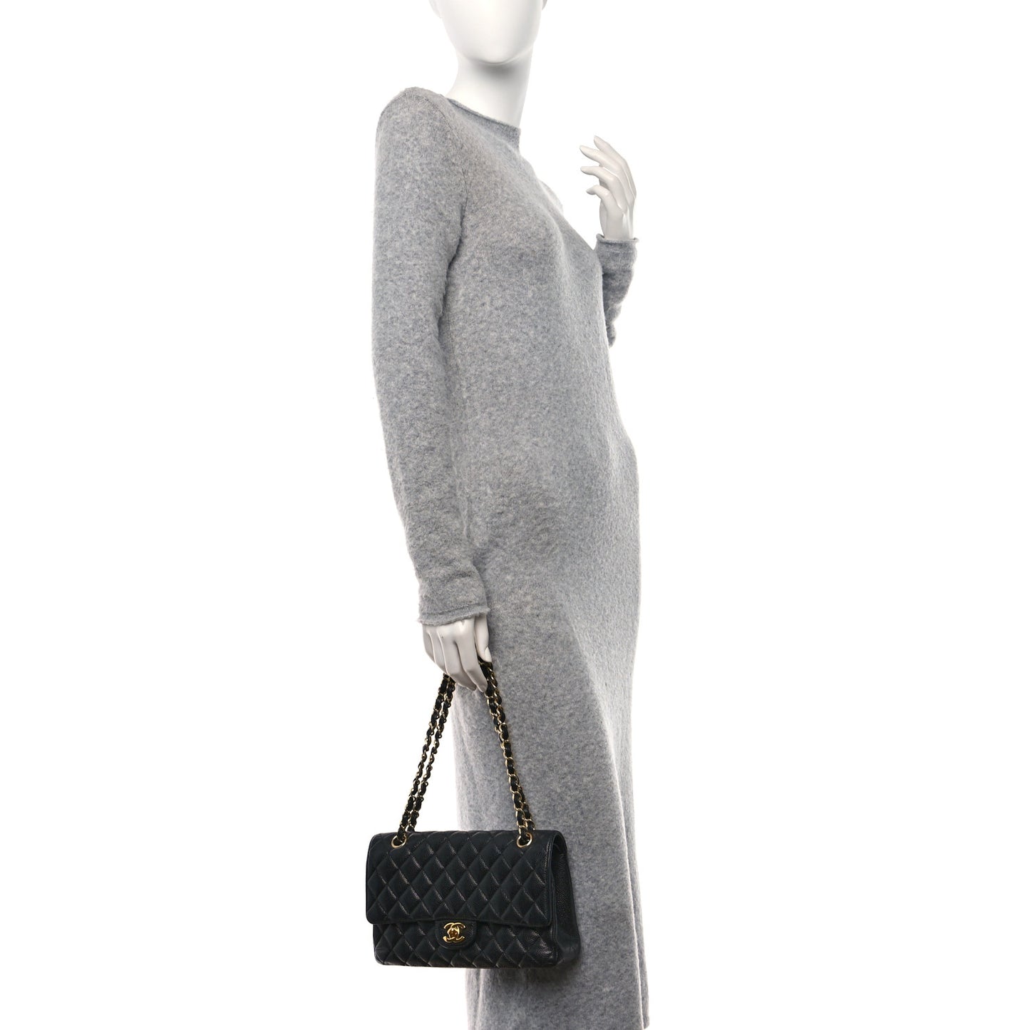 Caviar Quilted Medium Double Flap Black