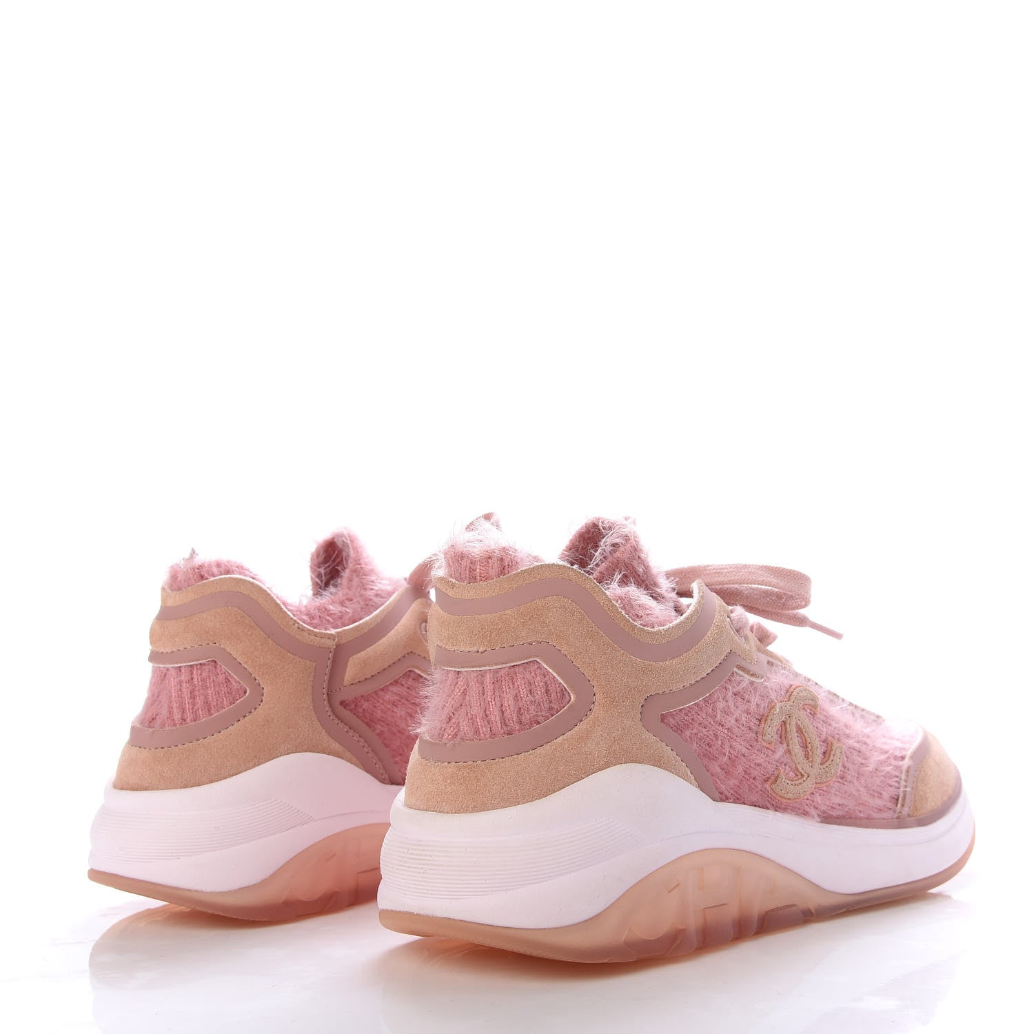 Chanel Fabric Calfskin Suede CC Womens Sneakers 37 Pink 4 of 9