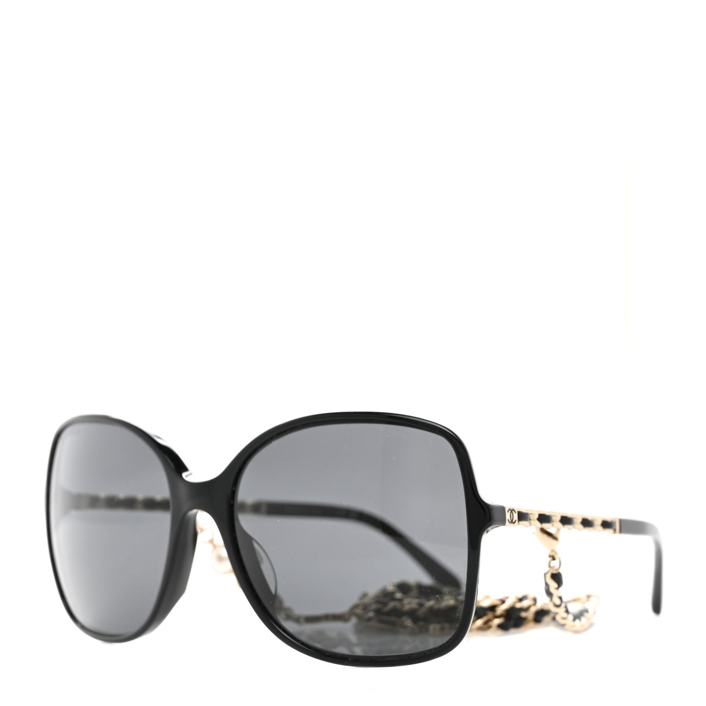 Acetate Metal Lambskin Square Chain Sunglasses 5210-Q-A Black Gray