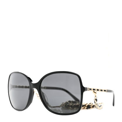 Chanel Acetate Metal Lambskin Square Chain Sunglasses 5210-Q-A Black Gray 1 of 8