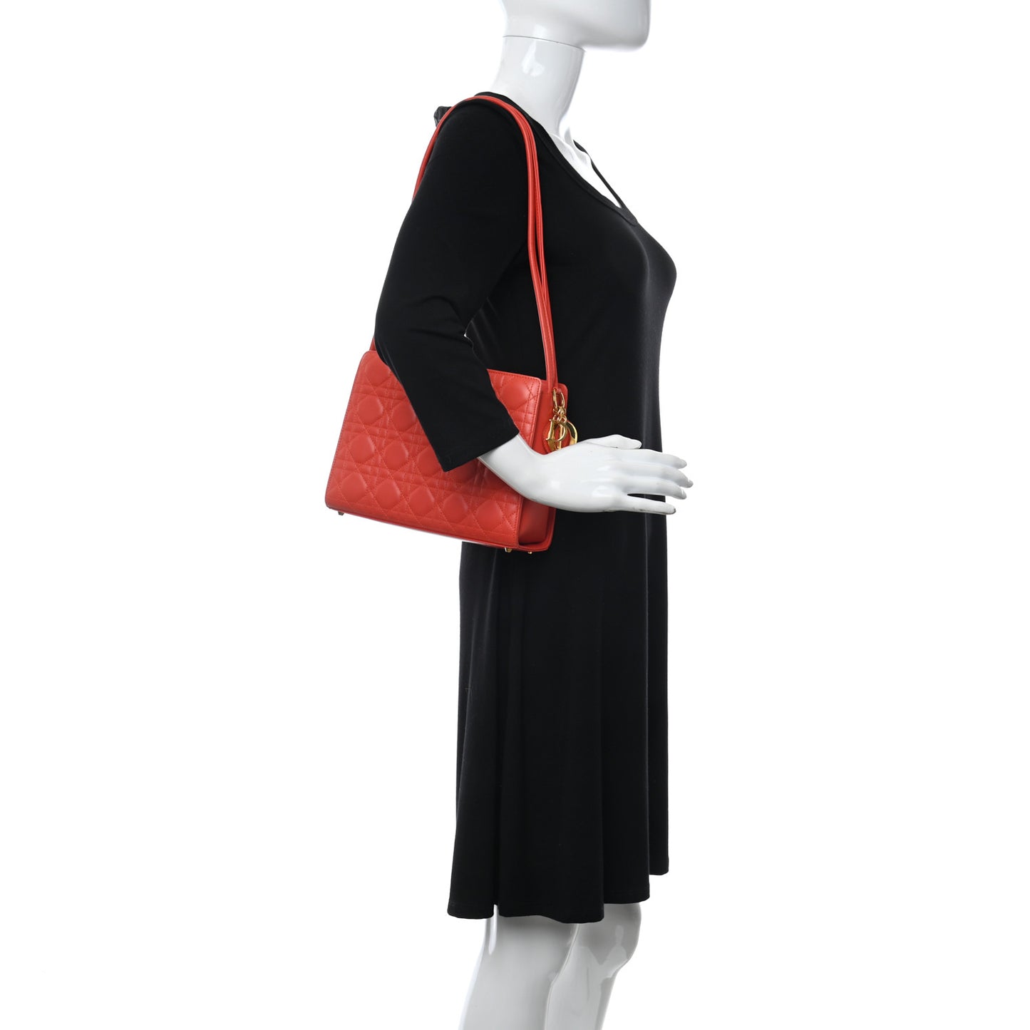 Lambskin Cannage Shoulder Bag Orange