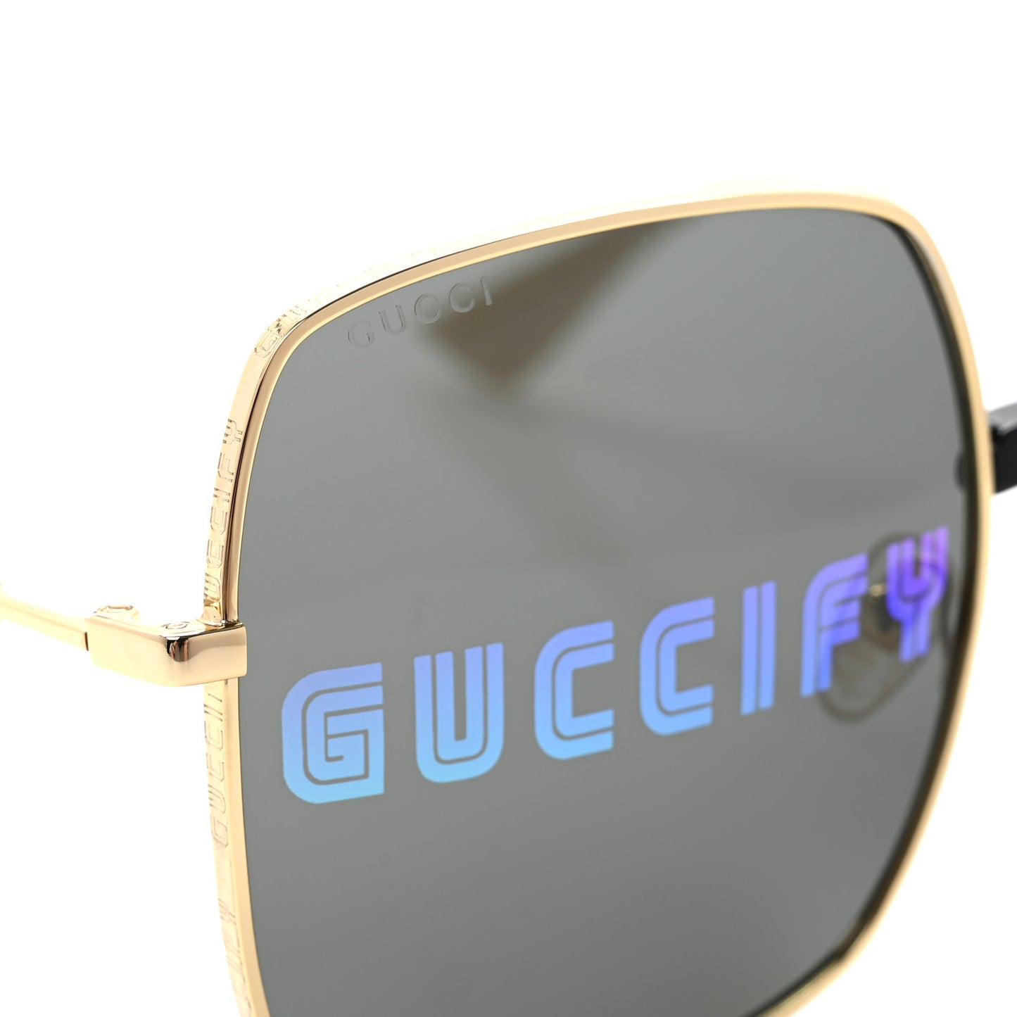Metal Rectangular Guccify Frame Sunglasses GG0414S Gold
