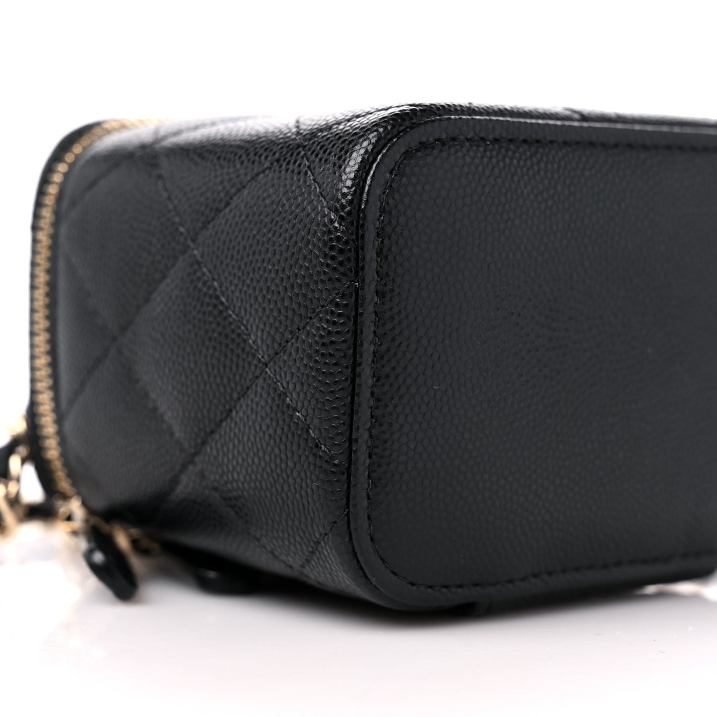 Caviar Quilted Mini Vanity Case With Chain Black