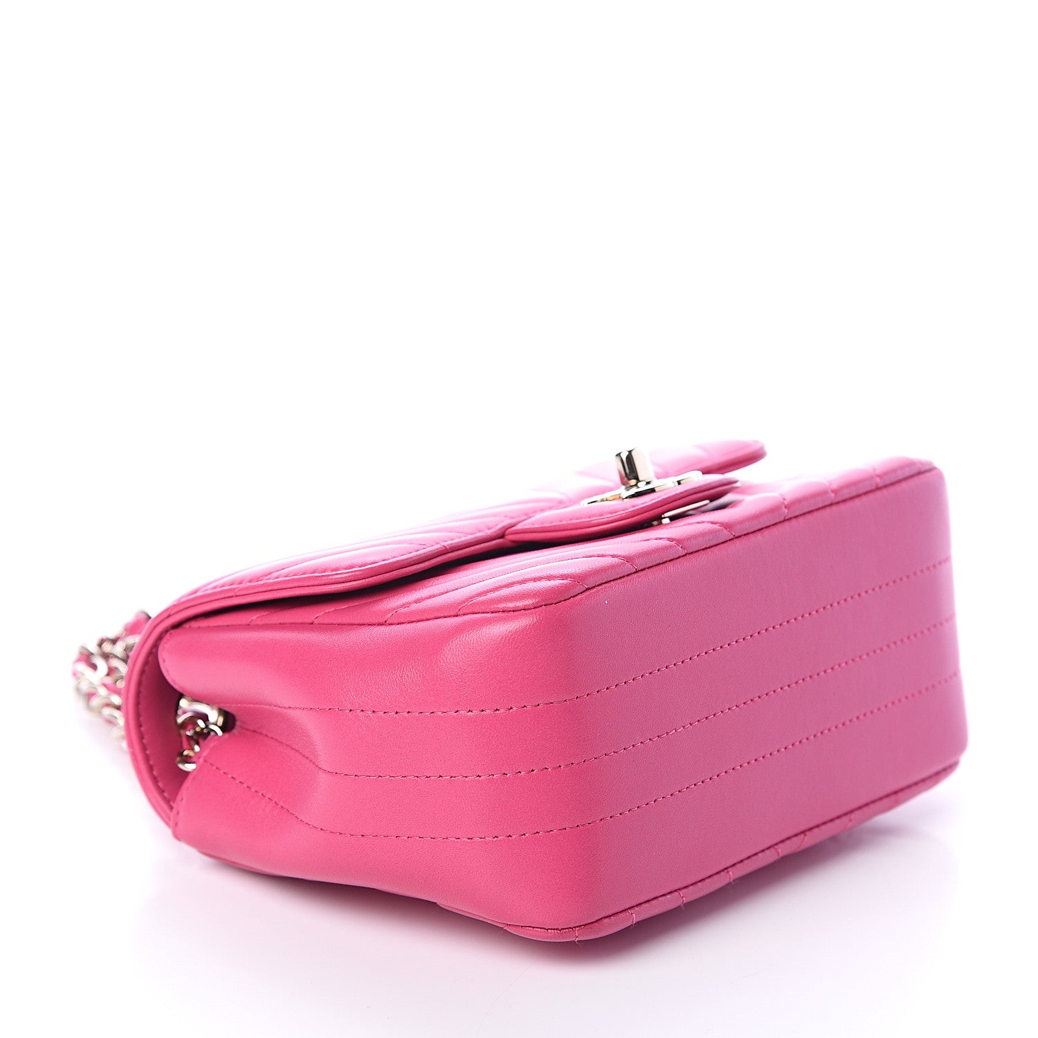 Chanel Lambskin Chevron Quilted Mini Square Flap Fuchsia 3 of 8