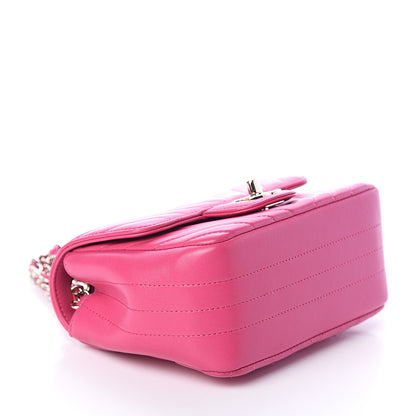 Chanel Lambskin Chevron Quilted Mini Square Flap Fuchsia 3 of 8