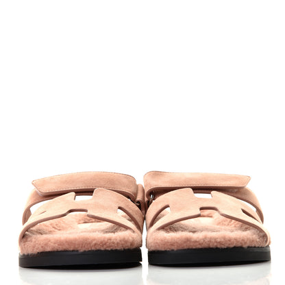 Hermes Suede Goatskin Woolskin Womens Chypre Sandals 37 Rose Aube 2 of 7