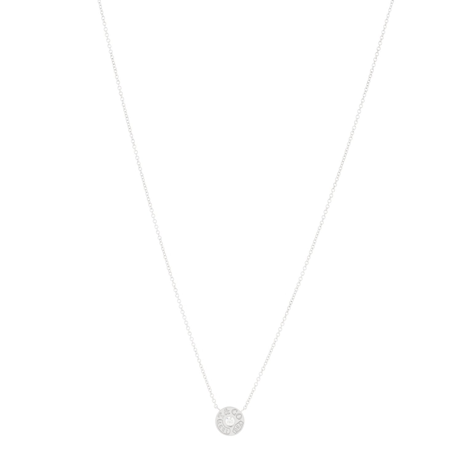 Tiffany 18K White Gold Diamond 1837 Circle Pendant Necklace 1 of 4