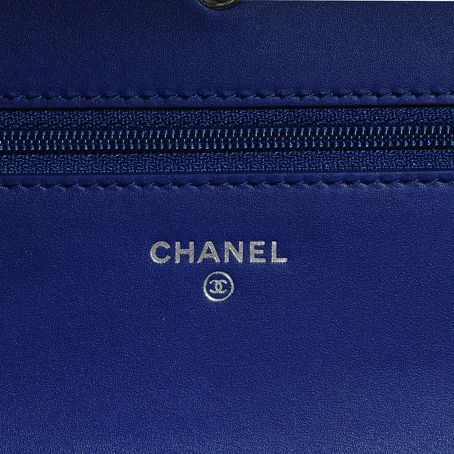 Grained Patent Calfskin Timeless Wallet On Chain WOC Blue