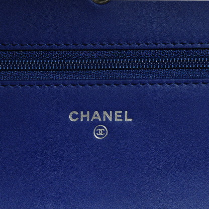 Chanel Grained Patent Calfskin Timeless Wallet On Chain WOC Blue 6 of 8
