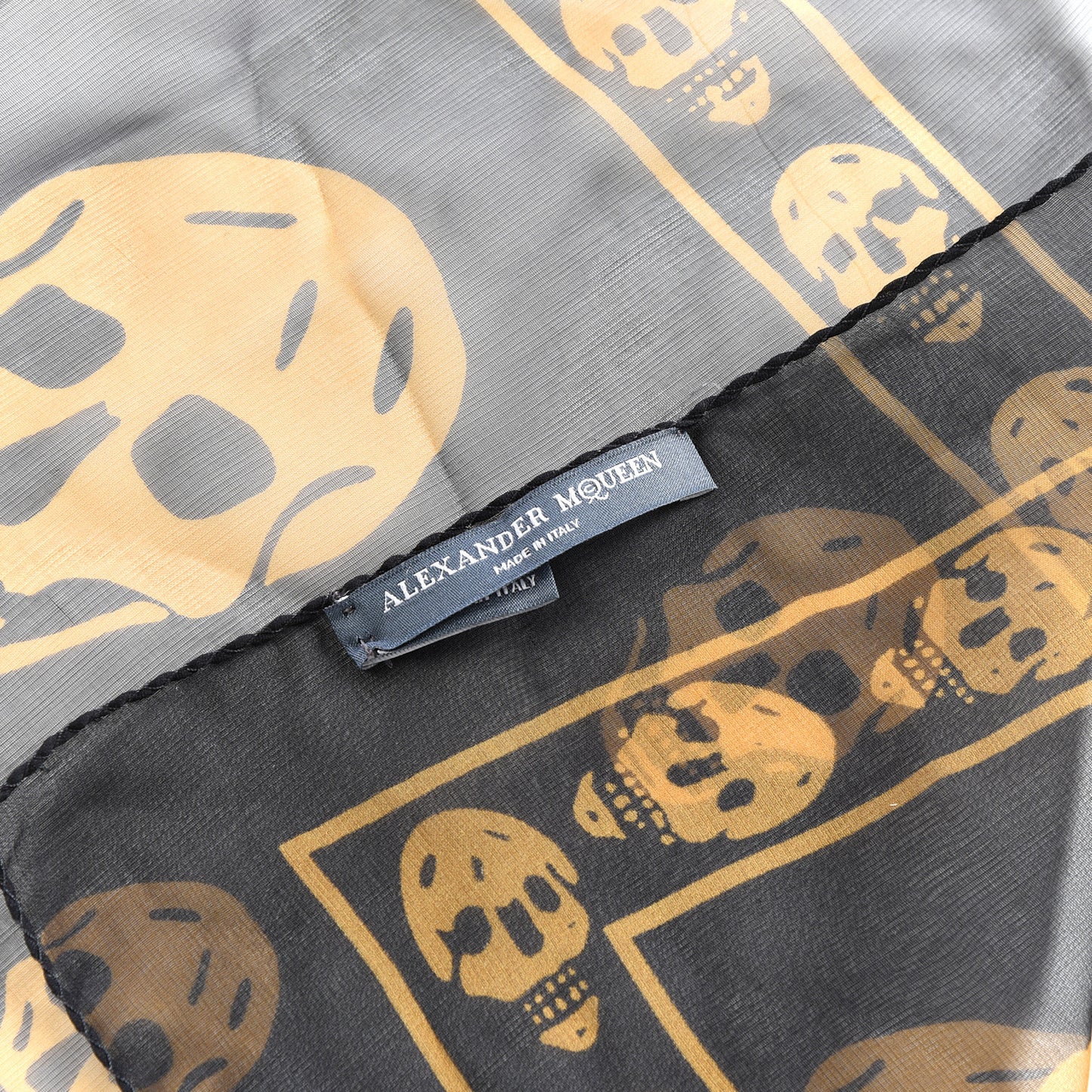Silk Chiffon Skull Scarf Black Gold