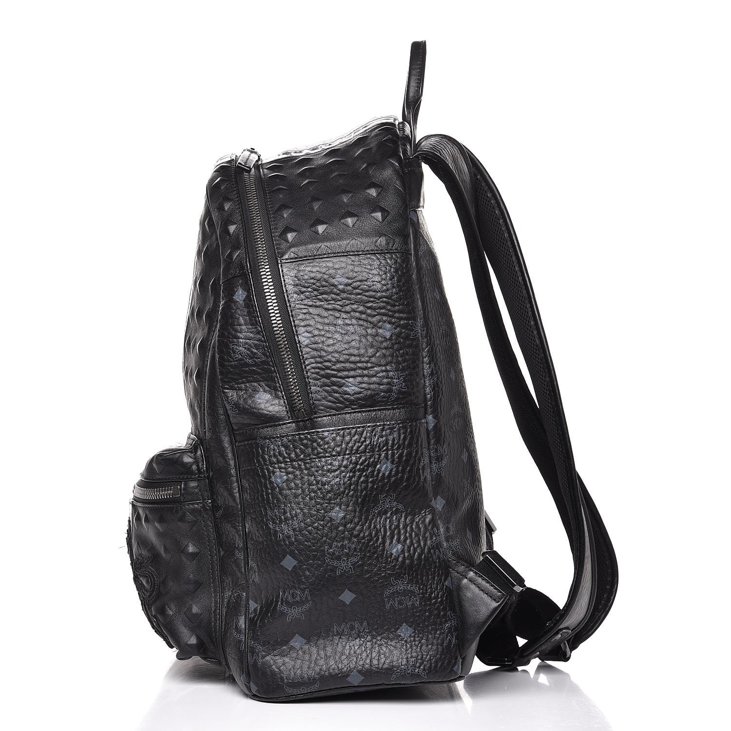 MCM Metallic Visetos Calfskin Medium Studded Munich Lion Stark Backpack Silver Black 25 of 28