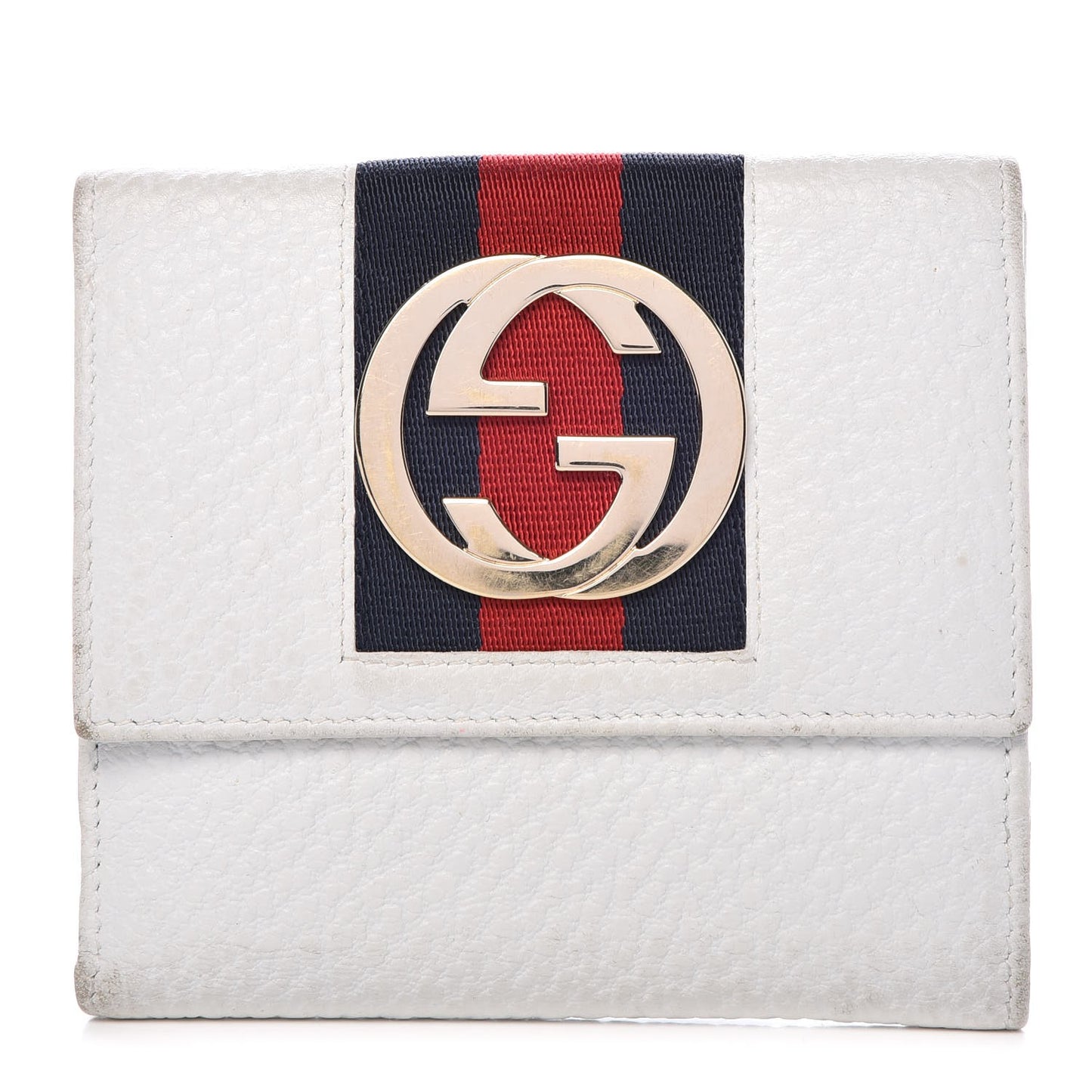 Pebbled Calfskin Web French Flap Wallet White