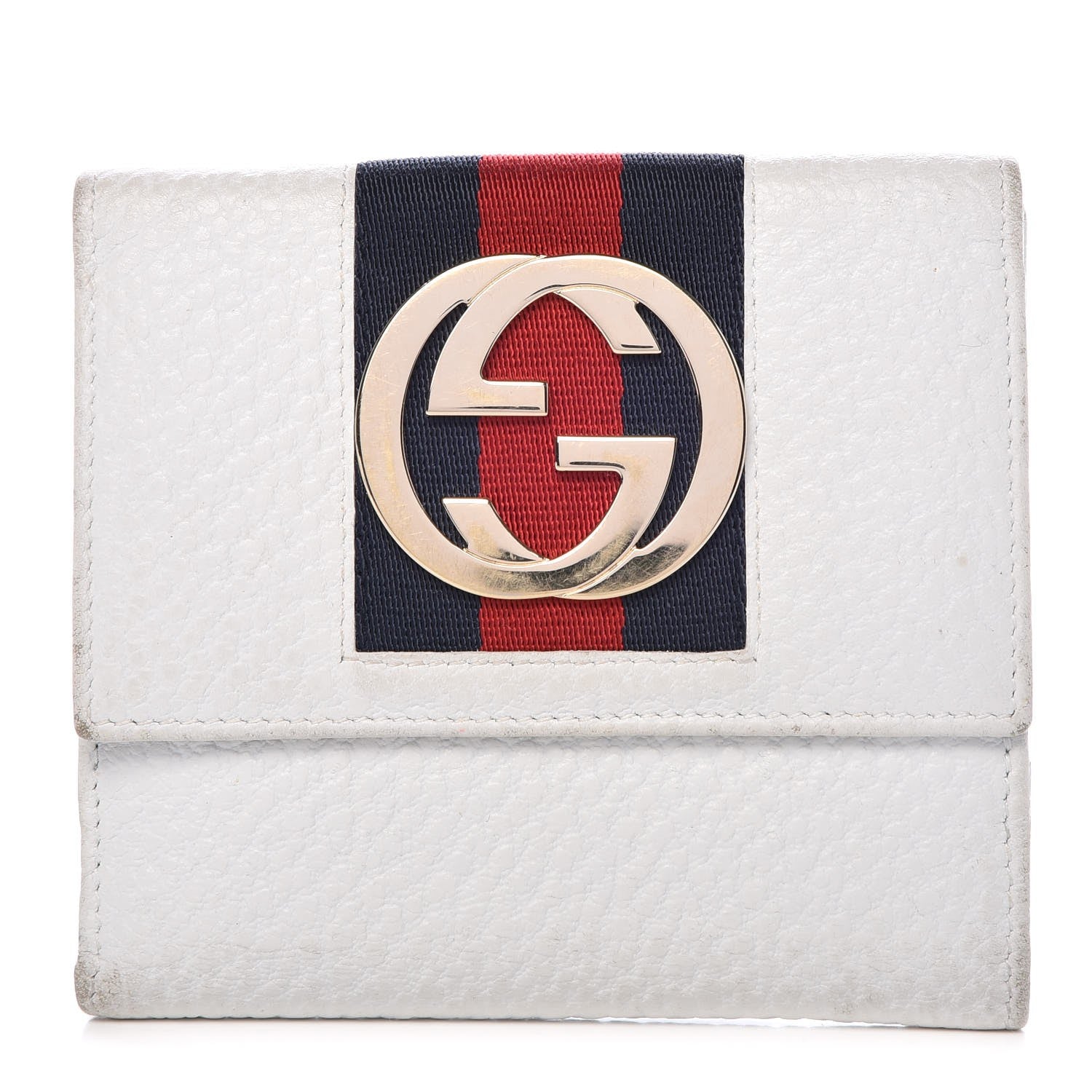 Gucci Pebbled Calfskin Web French Flap Wallet White 1 of 10