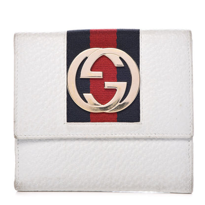 Gucci Pebbled Calfskin Web French Flap Wallet White 1 of 10