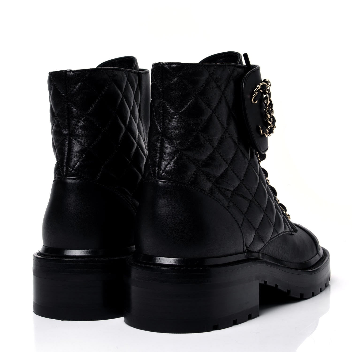 Chanel Shiny Lambskin Quilted Lace Up Combat Boots 36 Black 3 of 12