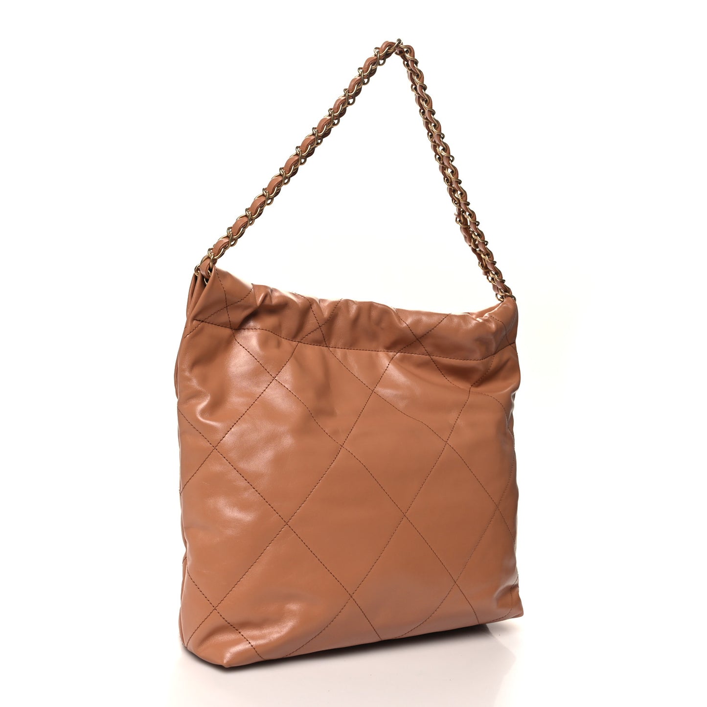 Shiny Calfskin Quilted Small Chanel 22 Camel