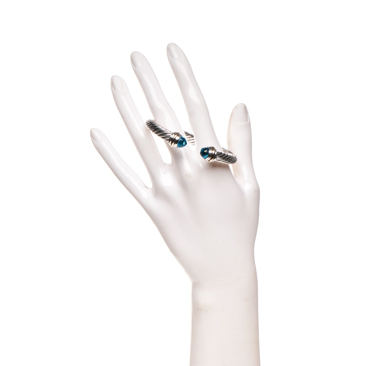 David Yurman Sterling Silver 14K Yellow Gold Blue Topaz 5mm Cable Classics Bracelet 2 of 6