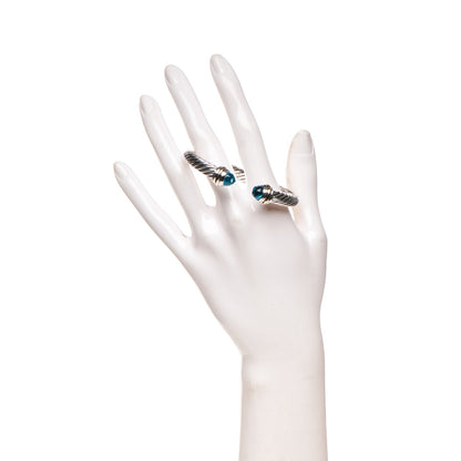 David Yurman Sterling Silver 14K Yellow Gold Blue Topaz 5mm Cable Classics Bracelet 2 of 6