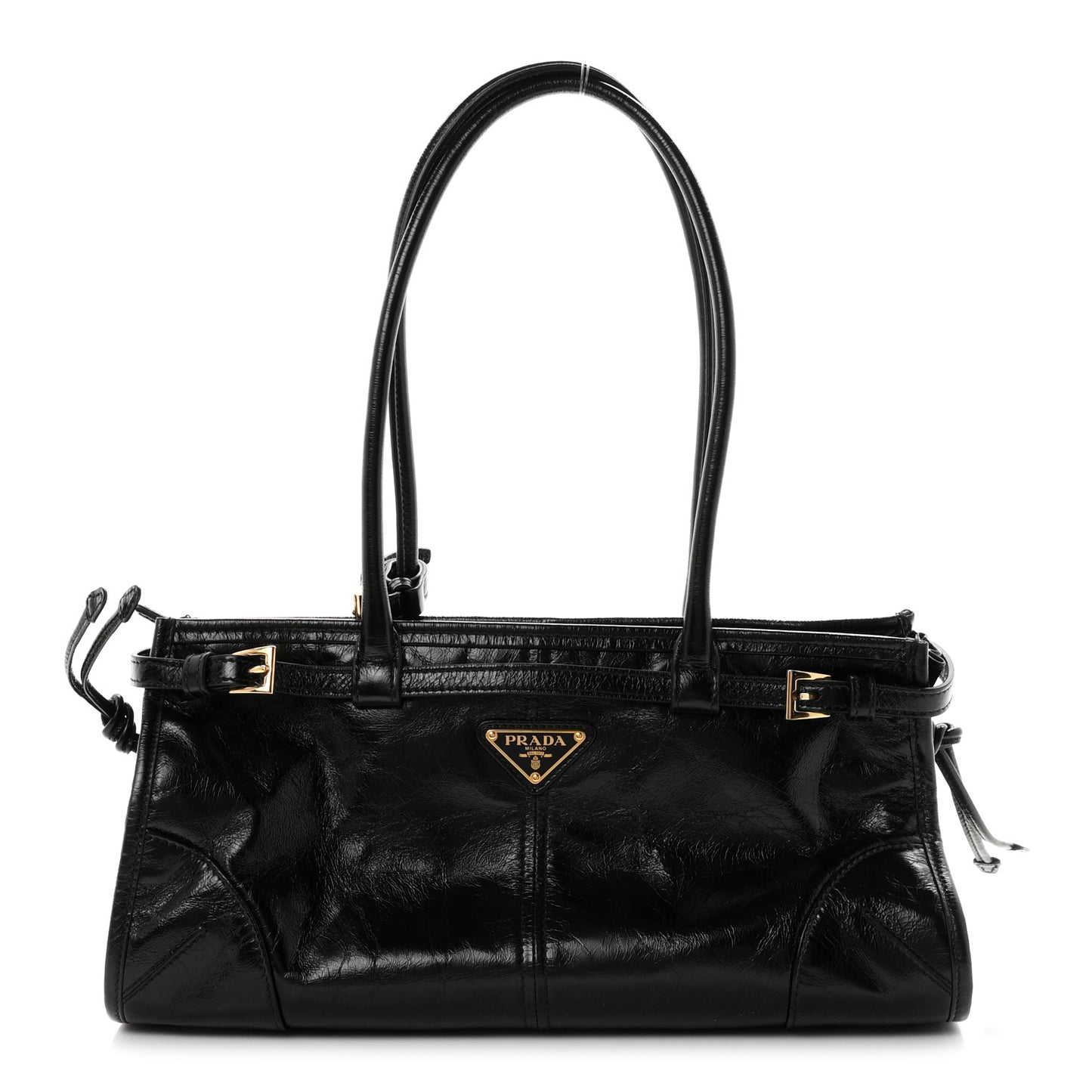 Glossy Calfskin Triangle Medium Bonnie Shoulder Bag Black