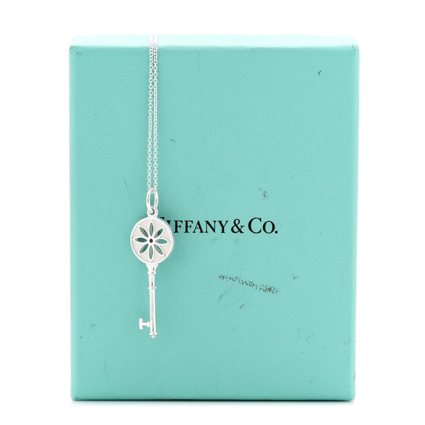 Sterling Silver Diamond Small Daisy Key Pendant Necklace