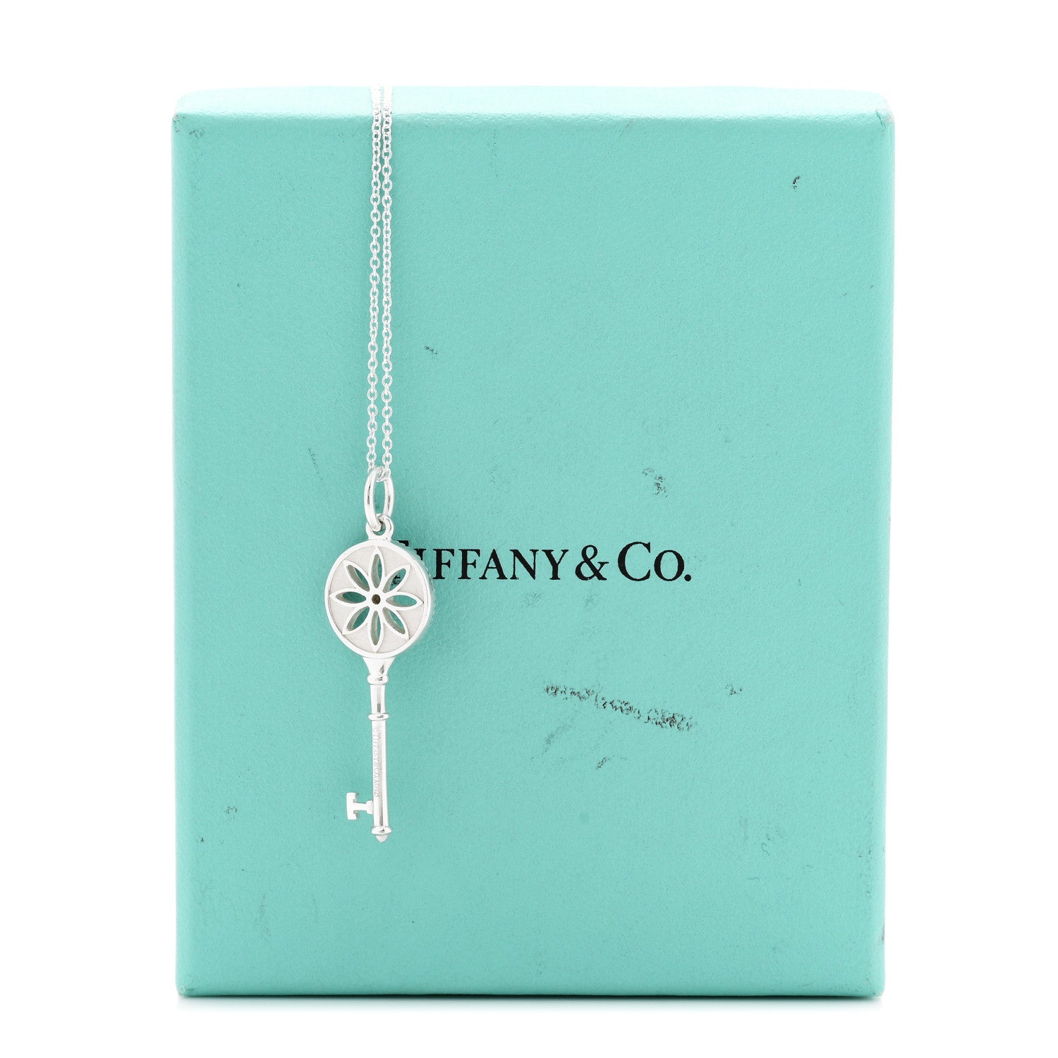 Tiffany Sterling Silver Diamond Small Daisy Key Pendant Necklace 7 of 7